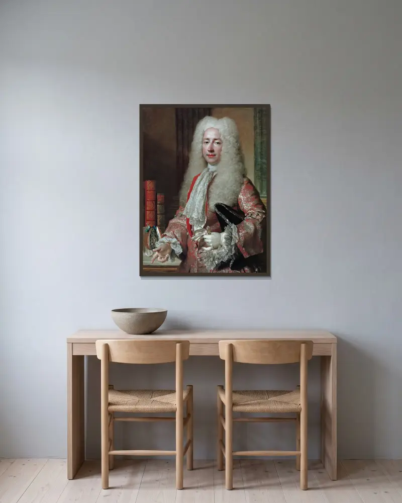 Portrait de Conrad Detlef, comte de Dehn av Nicolas de Largillière inramad på en vägg