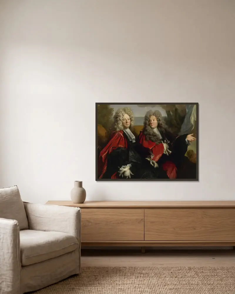 Portrait de deux échevins en fonction en 1702 av Nicolas de Largillière inramad på en vägg