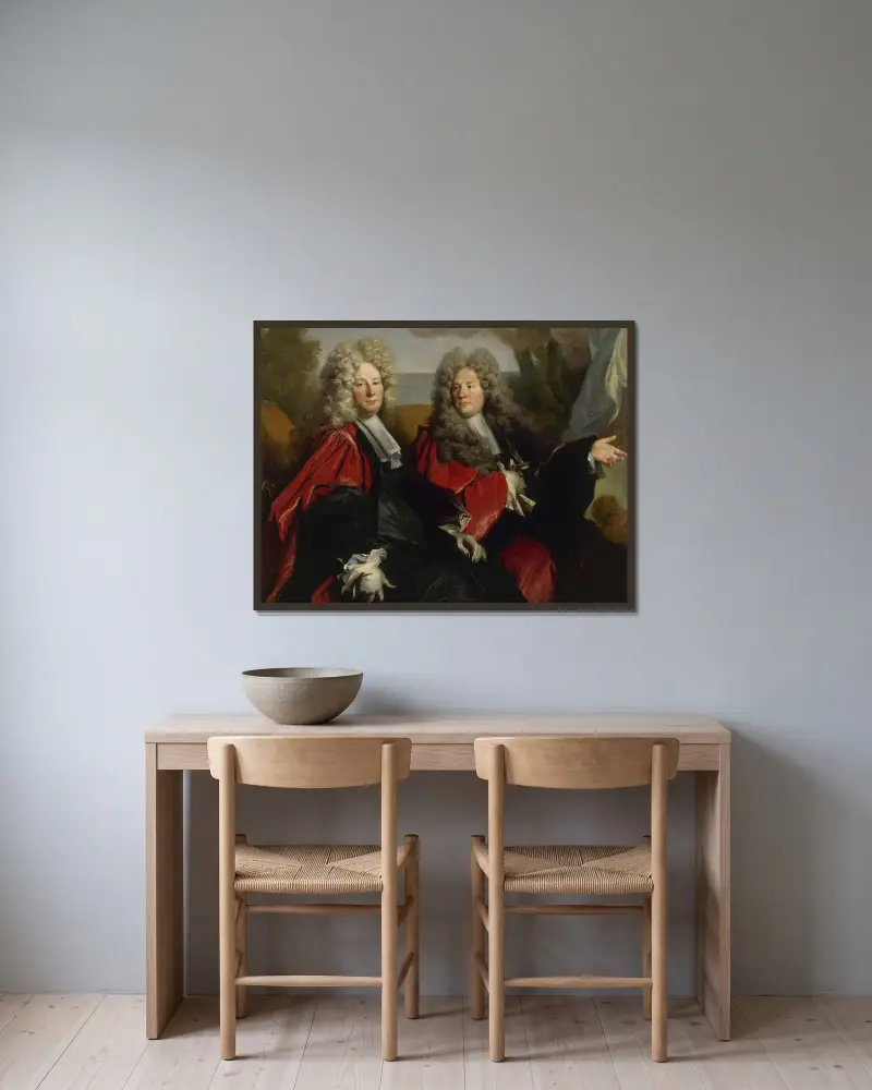 Portrait de deux échevins en fonction en 1702 av Nicolas de Largillière inramad på en vägg