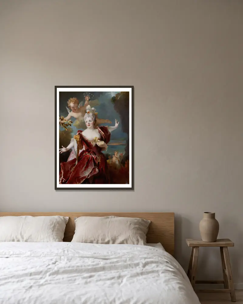 Portrait de la comédienne Marie-Anne de Châteauneuf, dite Mlle Duclos (1664-1747), dans le rôle d’Ariane av Nicolas de Largillière inramad på en vägg