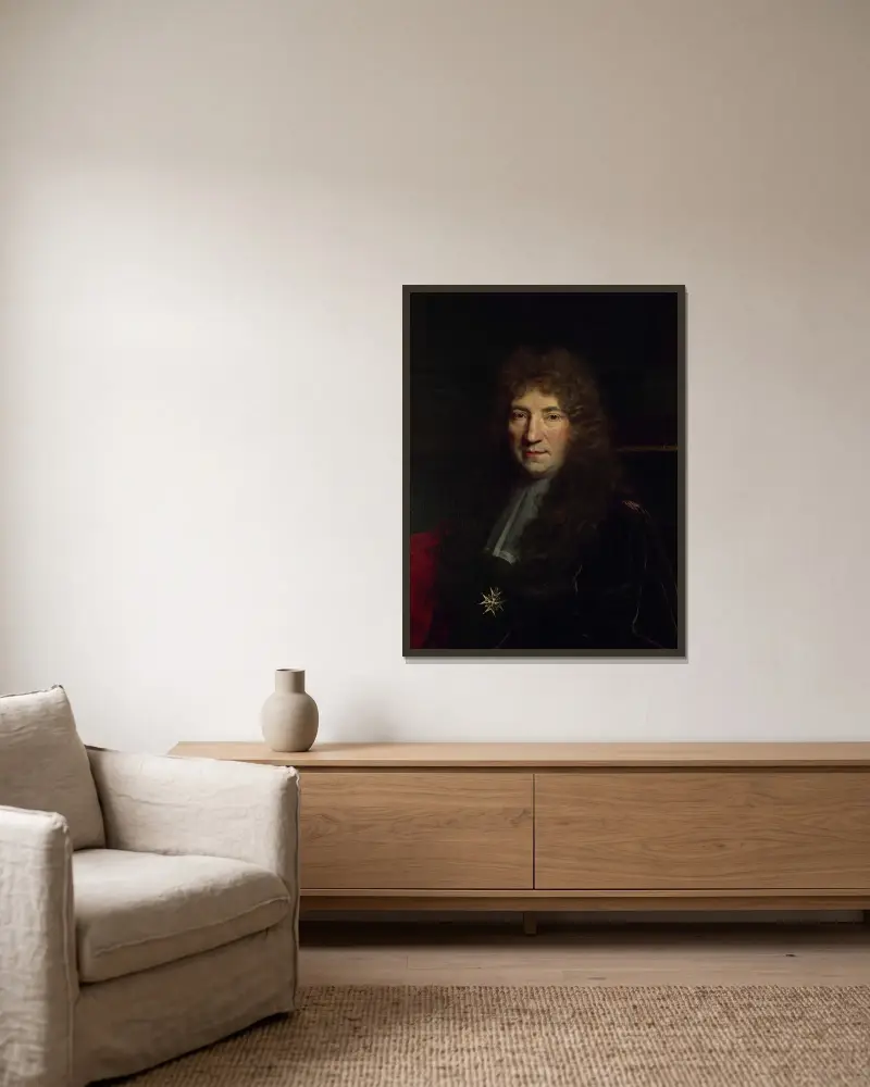 Portrait d’un échevin parisien av Nicolas de Largillière inramad på en vägg