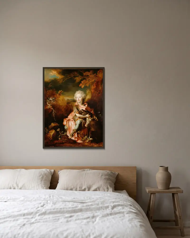 Porträt eines Jungen in Prunkkleidung von Nicolas de Largillière gerahmt an einer Wand