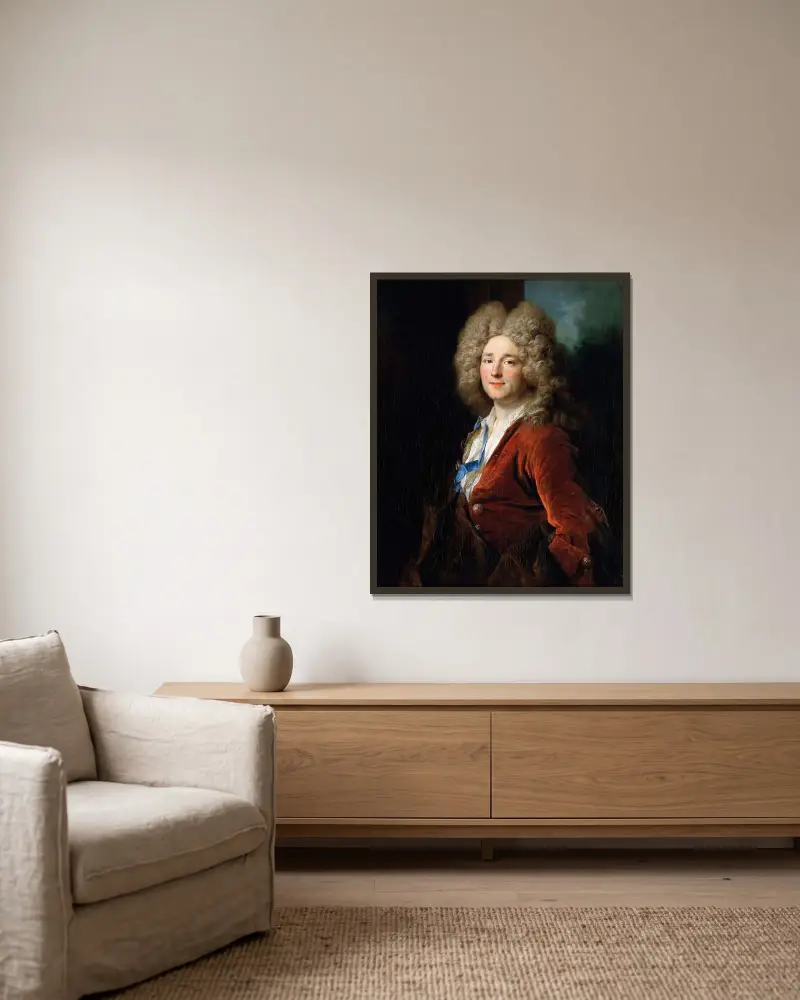 Porträtt av en man av Nicolas de Largillière inramad på en vägg