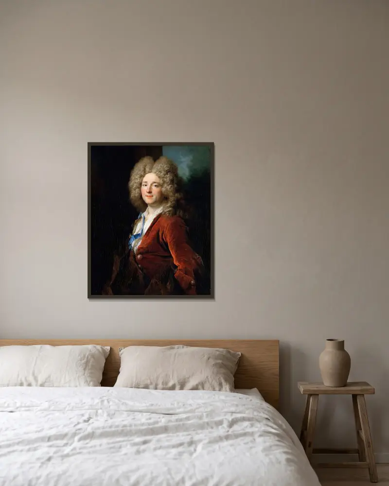 Porträtt av en man av Nicolas de Largillière inramad på en vägg