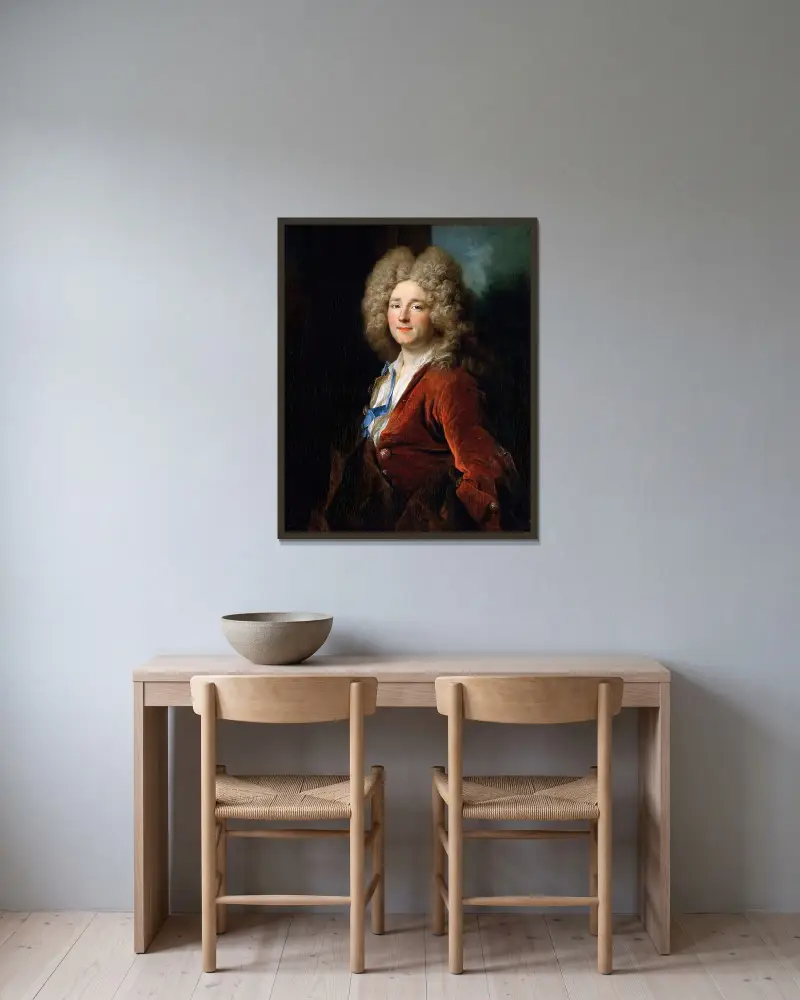 Porträtt av en man av Nicolas de Largillière inramad på en vägg