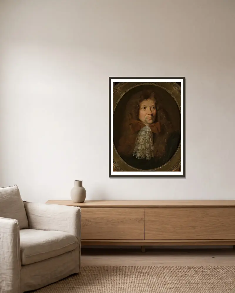 Portrait of a man (Pierre van Schuppen), 1680 av Nicolas de Largillière inramad på en vägg