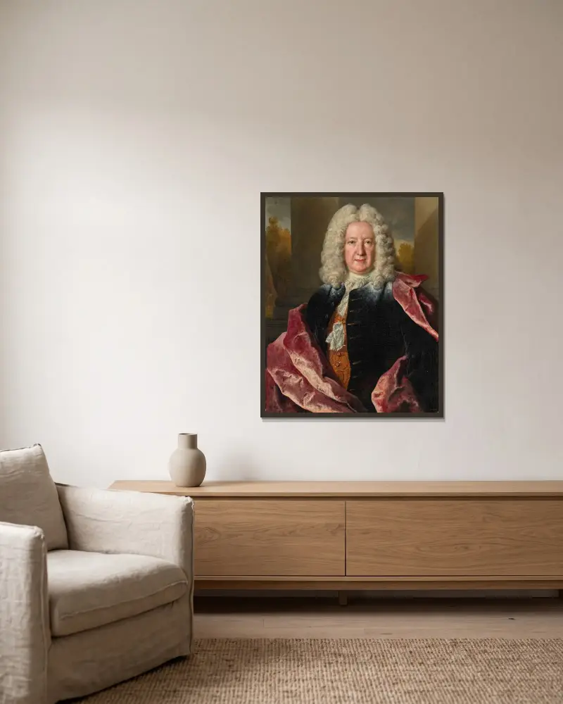Porträtt av en man, enligt traditionen Charles de Tubières de Grimoard de Caylus (1687–1750) av Nicolas de Largillière inramad på en vägg