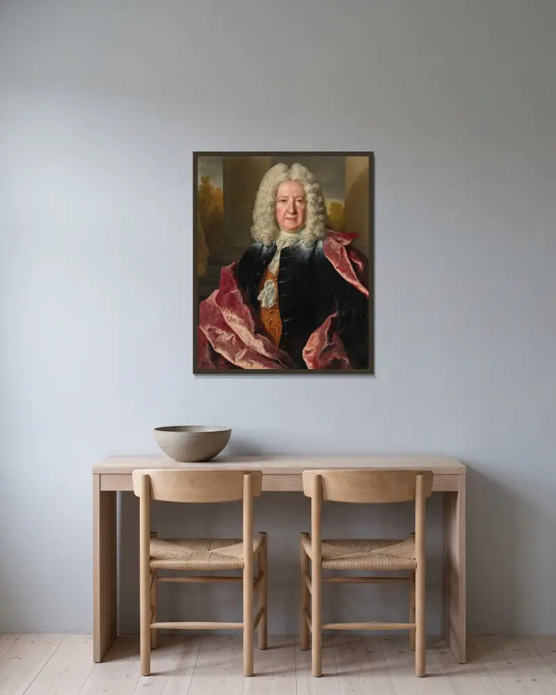 Porträtt av en man, enligt traditionen Charles de Tubières de Grimoard de Caylus (1687–1750) av Nicolas de Largillière inramad på en vägg