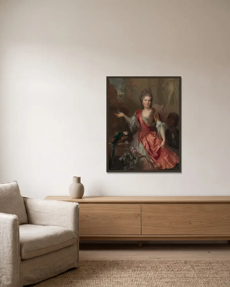 Bildnis einer Frau, 1696 von Nicolas de Largillière gerahmt an einer Wand