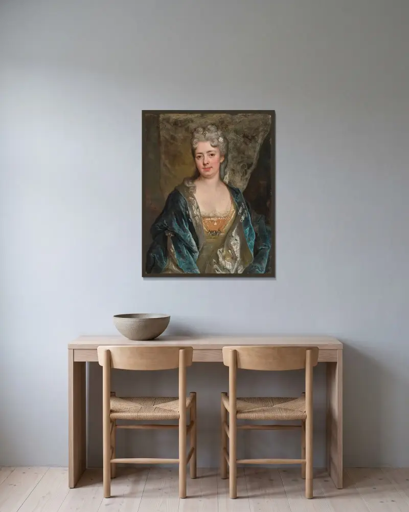 Porträtt av en kvinna av Nicolas de Largillière inramad på en vägg