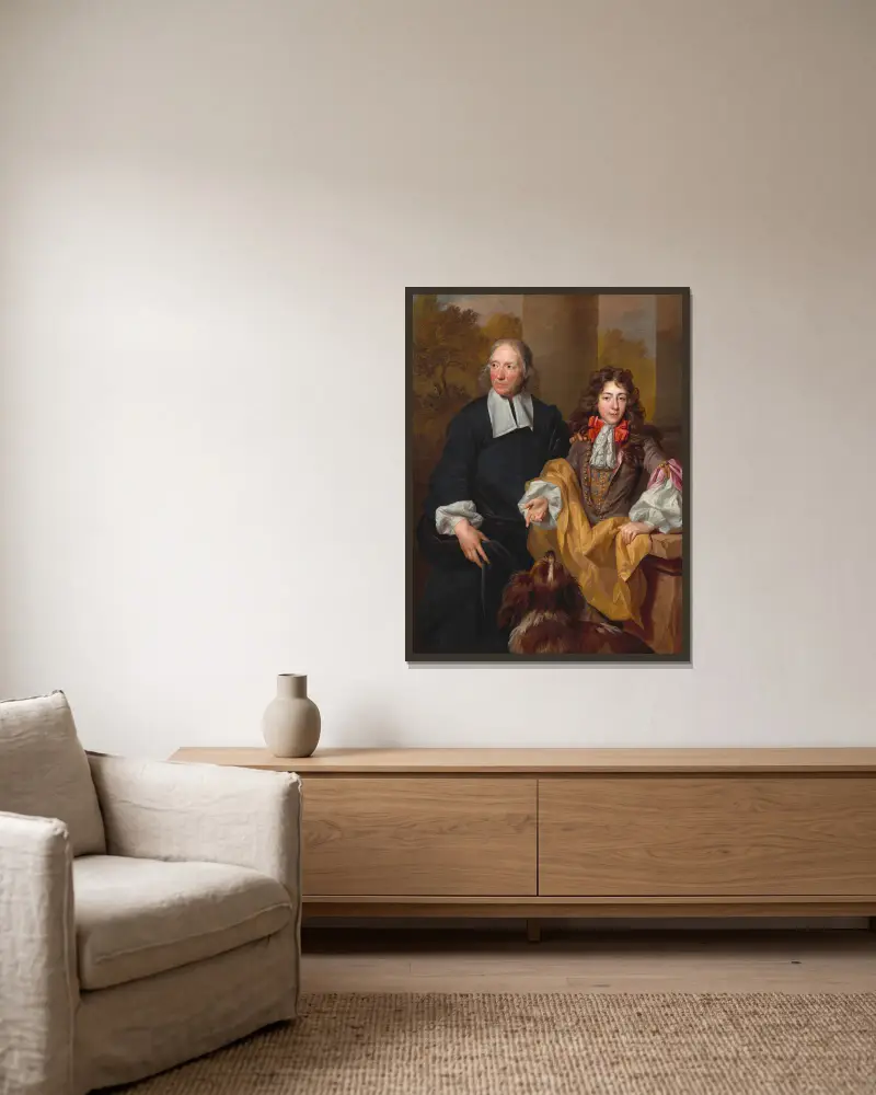 Bildnis eines jungen Mannes und seines Lehrers von Nicolas de Largillière gerahmt an einer Wand