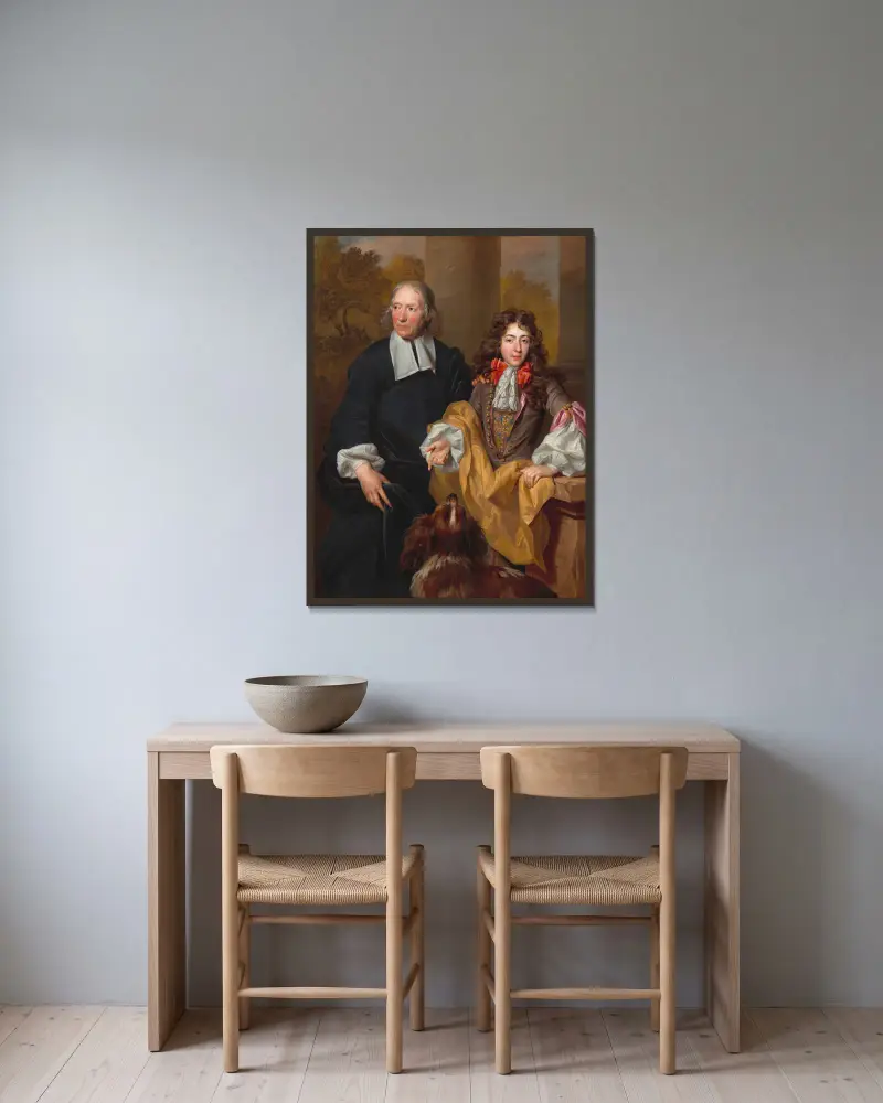 Bildnis eines jungen Mannes und seines Lehrers von Nicolas de Largillière gerahmt an einer Wand