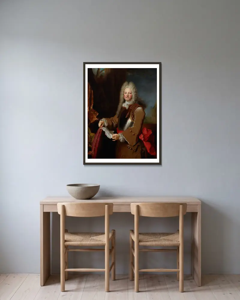 Portrait of an officer av Nicolas de Largillière inramad på en vägg