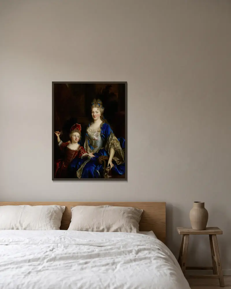 Portrait of Catherine Coustard, Marquise of Castelnau, Wife of Charles-Léonor Aubry with Her Son Léonor av Nicolas de Largillière inramad på en vägg