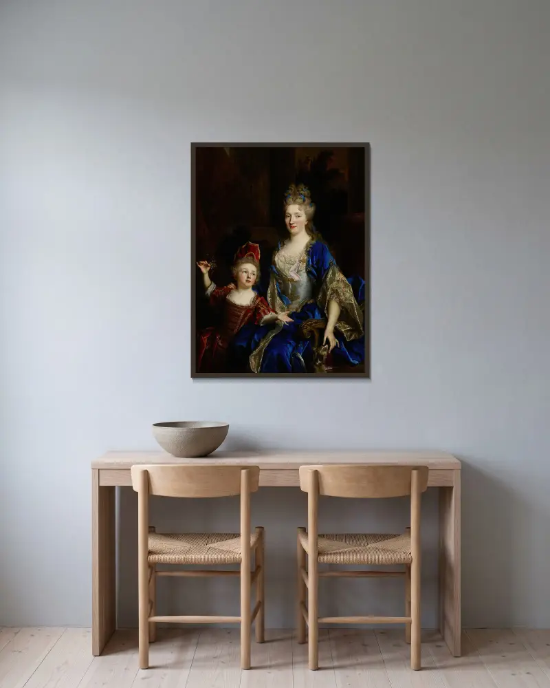Portrait of Catherine Coustard, Marquise of Castelnau, Wife of Charles-Léonor Aubry with Her Son Léonor av Nicolas de Largillière inramad på en vägg