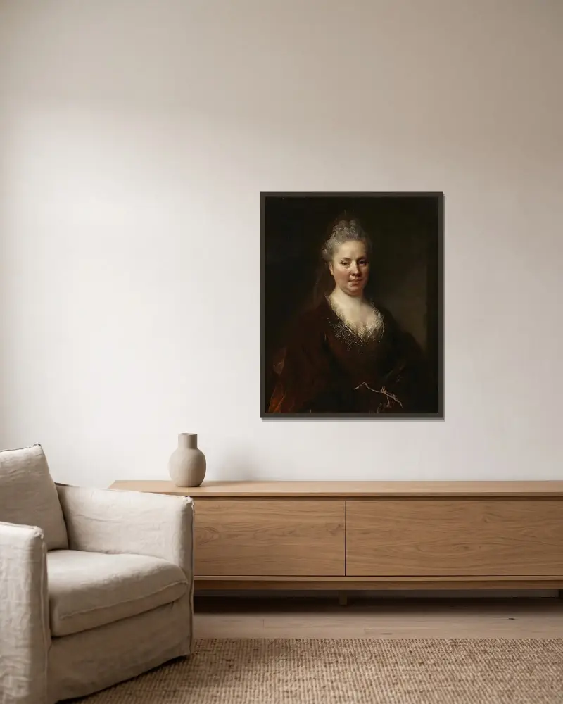 Porträt der Madame Leon de la Mejenelle von Nicolas de Largillière gerahmt an einer Wand