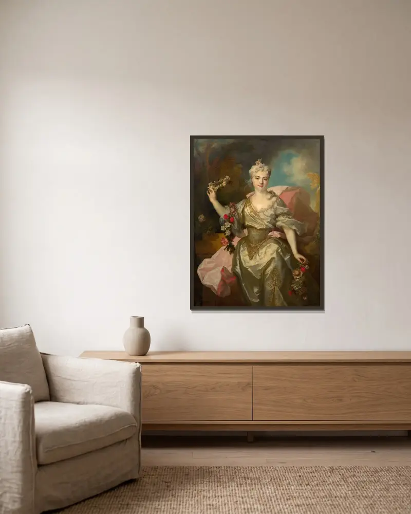 Portrait of Marie Antoinette Hereford av Nicolas de Largillière inramad på en vägg