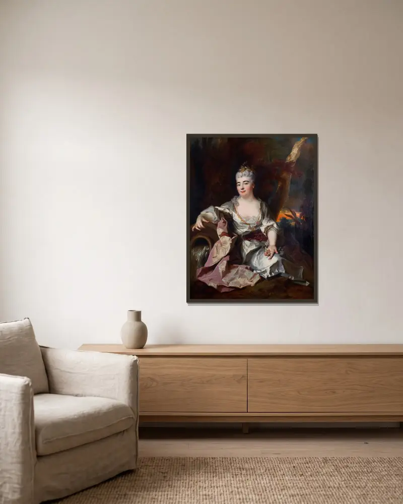 Porträt der Marie Louise Élisabeth d’Orléans, Herzogin von Berry von Nicolas de Largillière gerahmt an einer Wand