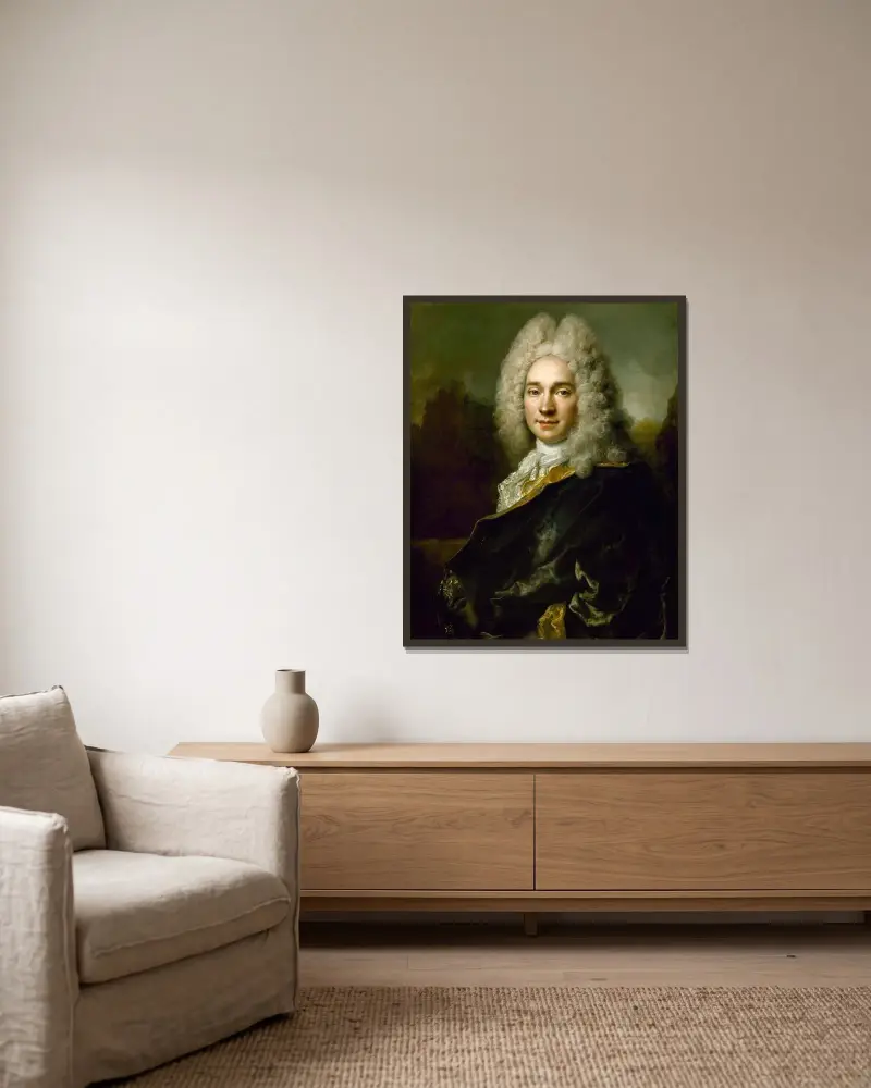 Porträtt av Pierre Cadeau de Mongazon av Nicolas de Largillière inramad på en vägg