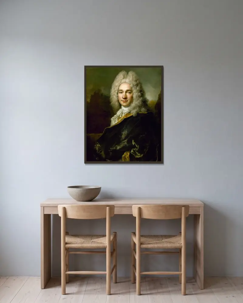 Porträtt av Pierre Cadeau de Mongazon av Nicolas de Largillière inramad på en vägg
