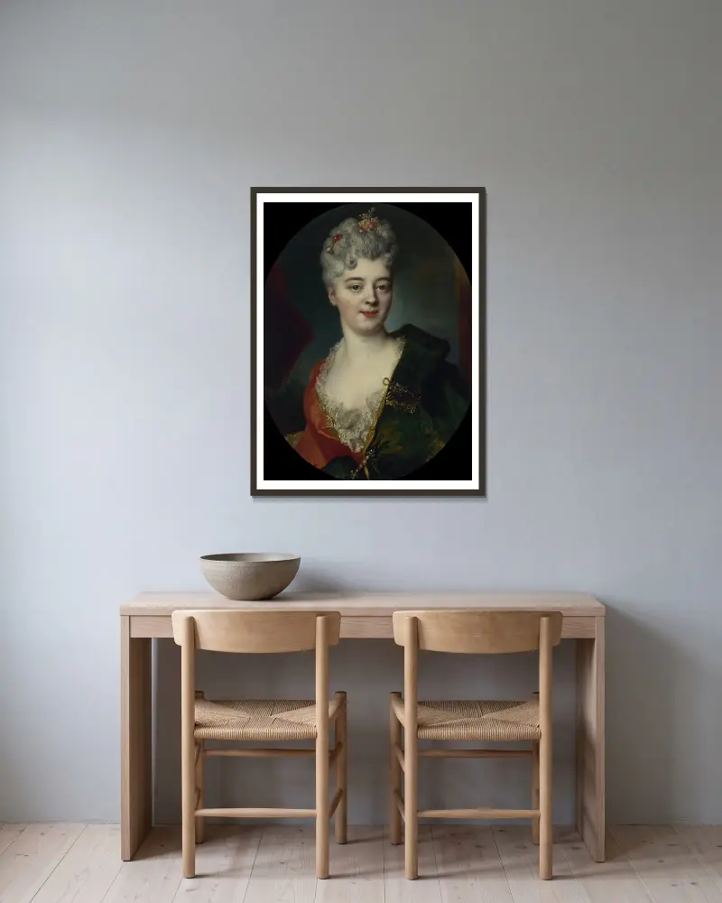 Förmodat porträtt av Elisabeth Delpech, markisinna de Cailly av Nicolas de Largillière inramad på en vägg