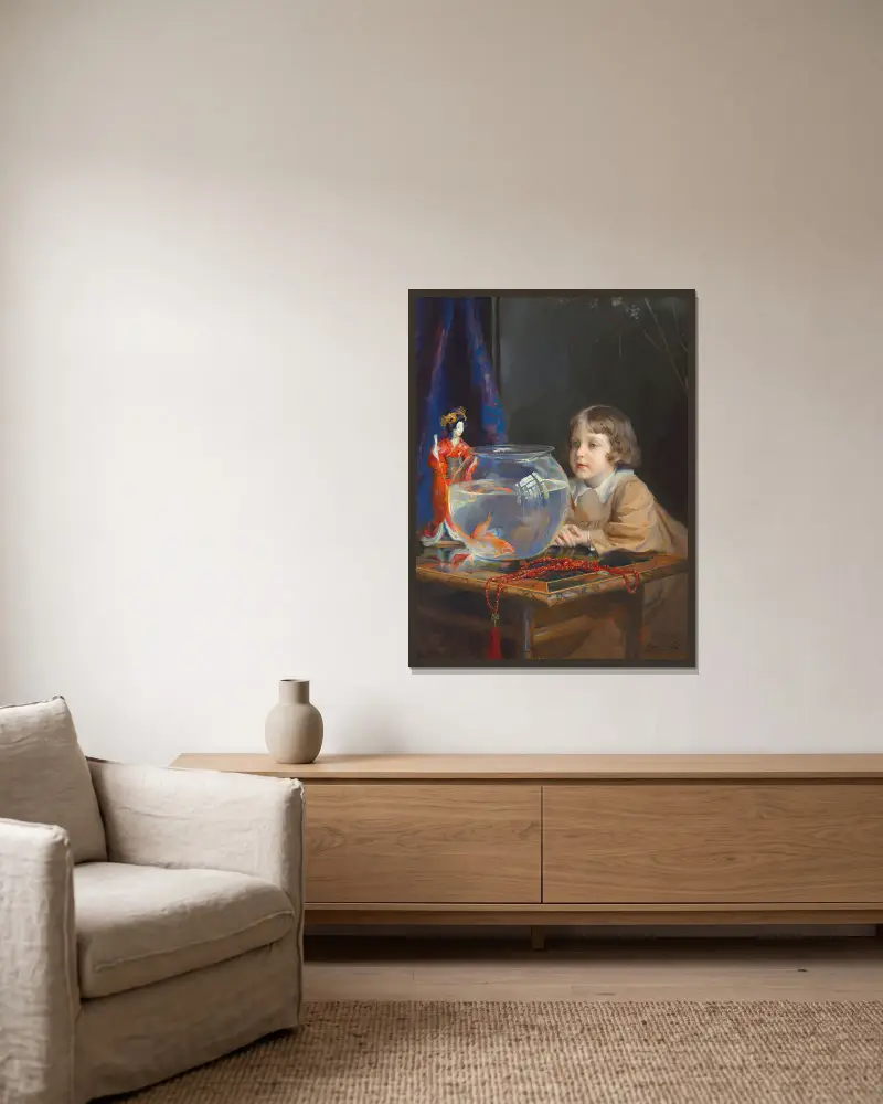 John de Laszlo and a Goldfish Bowl av Philip Alexius de László inramad på en vägg