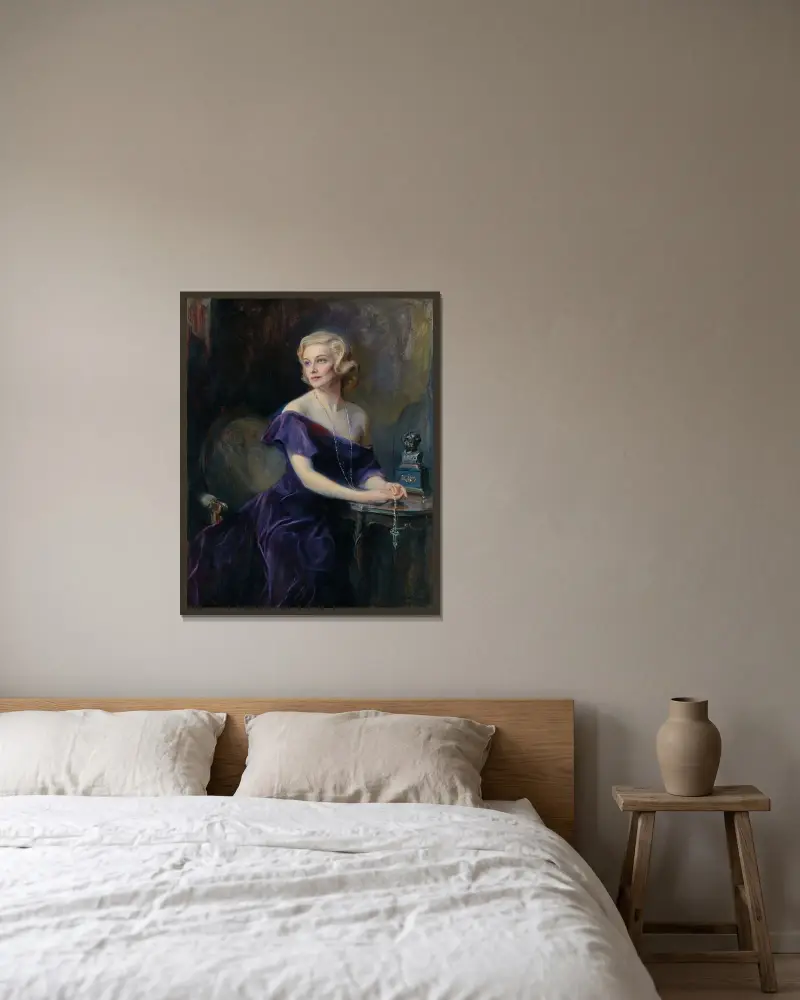 Mrs Philip Astley (geb. Madeleine Carroll, 1906–1987) von Philip Alexius de László gerahmt an einer Wand