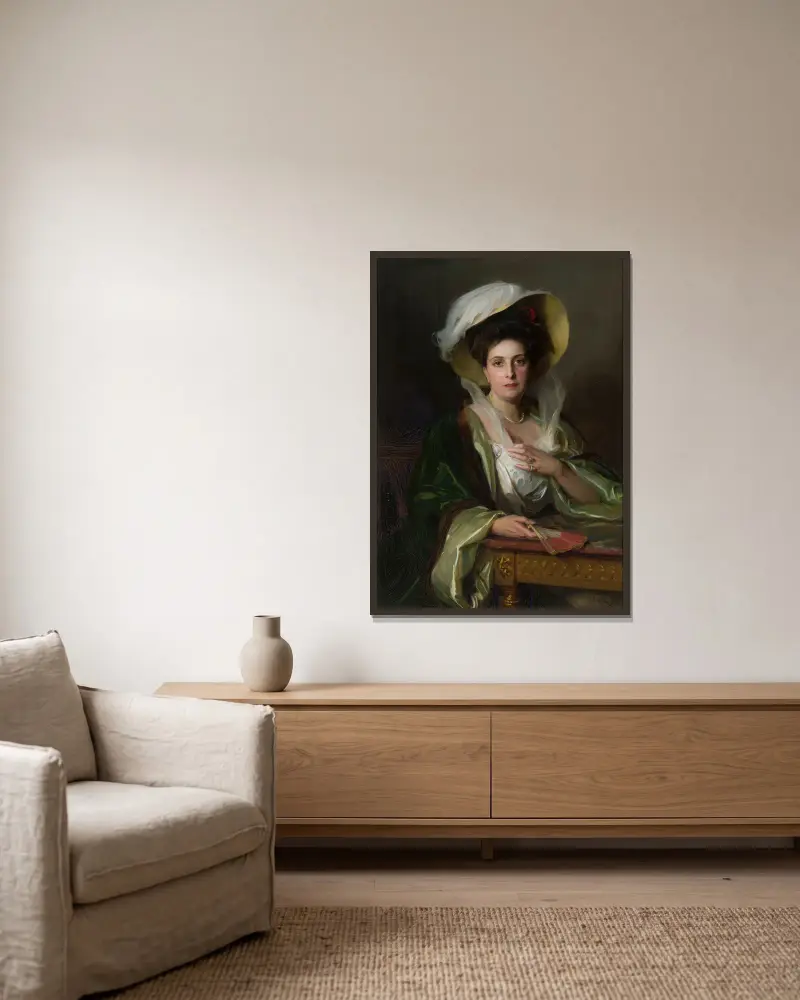 Portrait of a lady in a large hat av Philip Alexius de László inramad på en vägg
