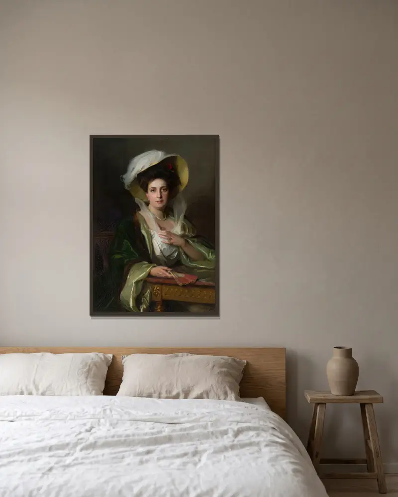 Portrait of a lady in a large hat av Philip Alexius de László inramad på en vägg