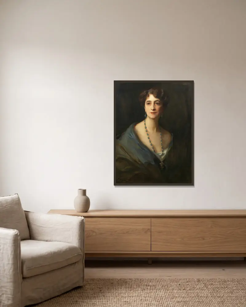 Portrait of Lady Byng, née Marie Evelyn Moreton av Philip Alexius de László inramad på en vägg