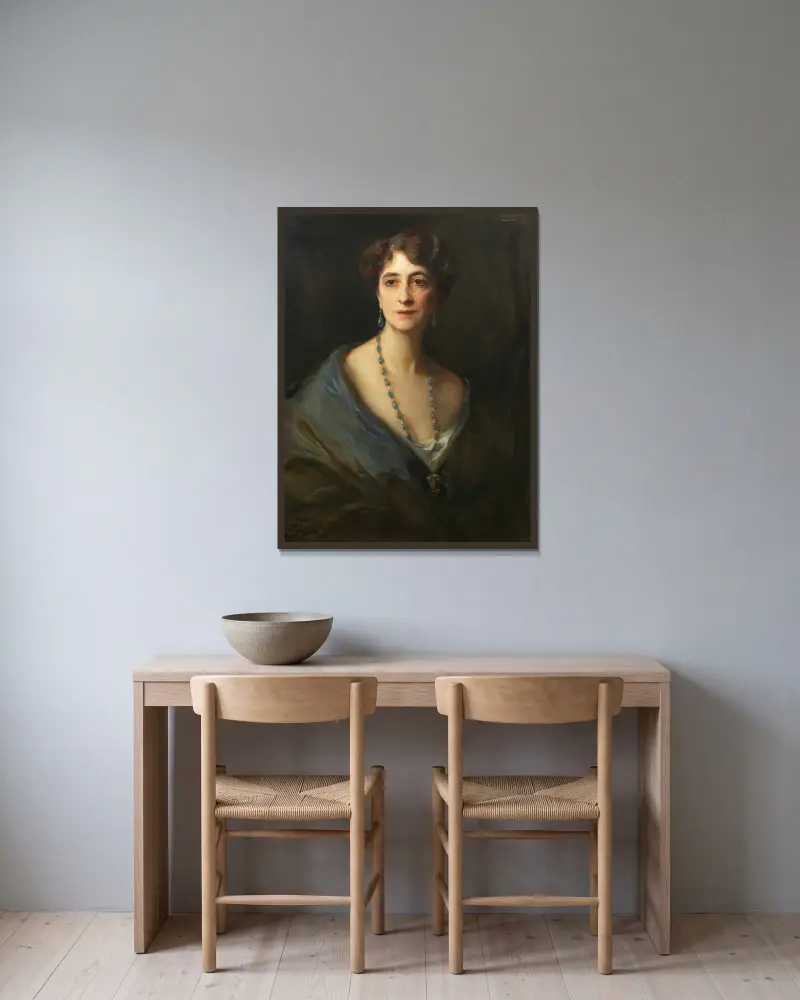 Portrait of Lady Byng, née Marie Evelyn Moreton av Philip Alexius de László inramad på en vägg