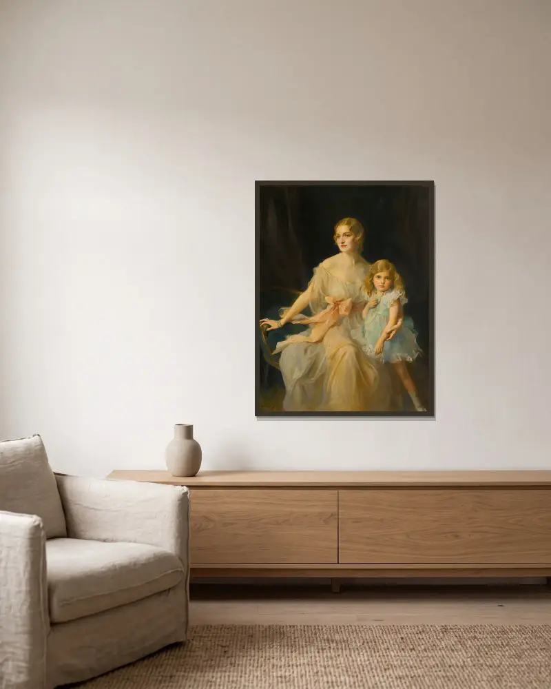 Portrait Of Mrs. Claude Leigh And Miss Virginia Leigh av Philip Alexius de László inramad på en vägg