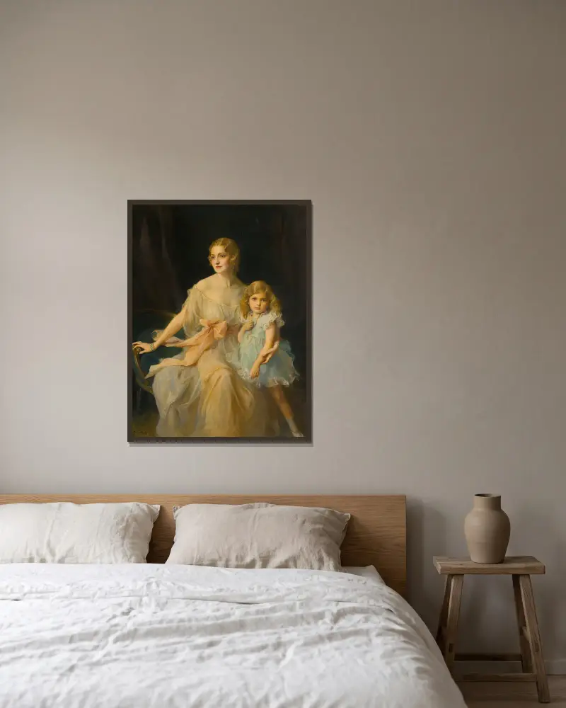 Portrait Of Mrs. Claude Leigh And Miss Virginia Leigh av Philip Alexius de László inramad på en vägg