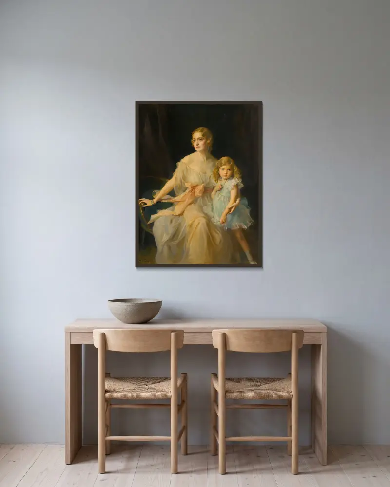 Portrait Of Mrs. Claude Leigh And Miss Virginia Leigh av Philip Alexius de László inramad på en vägg