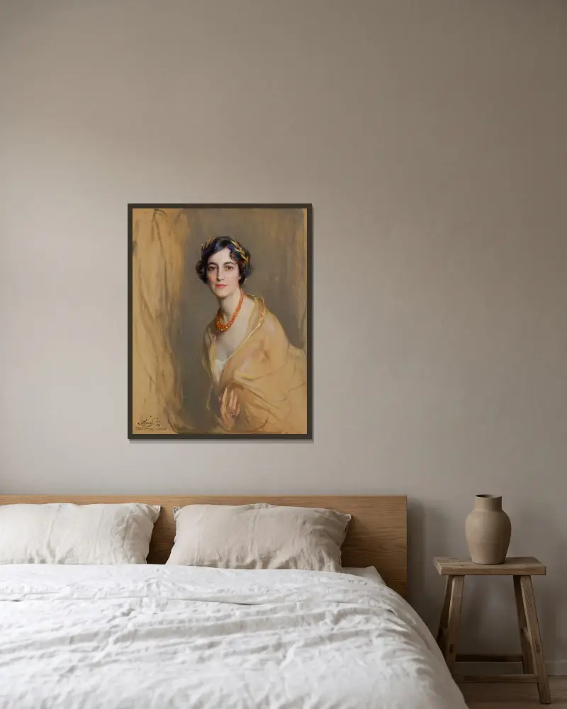 Porträt der Mrs William Wickham Hoffman, geborene Katherine Miller von Philip Alexius de László gerahmt an einer Wand