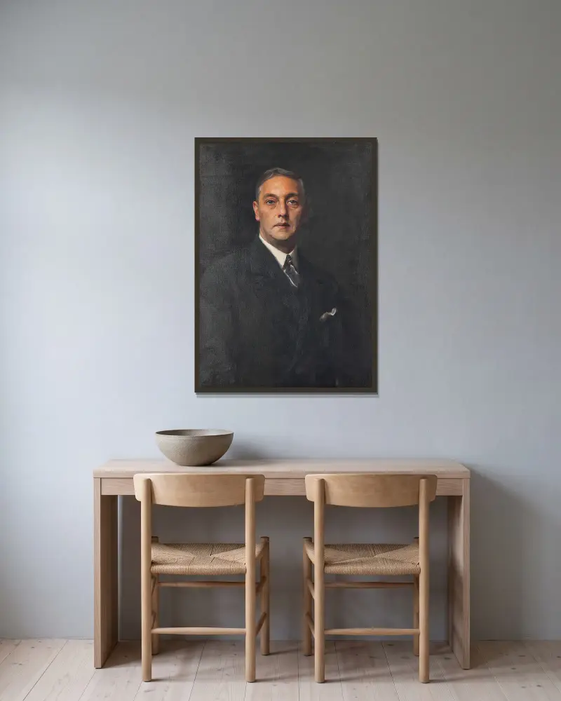 Portrait of Norman Louis Cappel Esq., av Philip Alexius de László inramad på en vägg