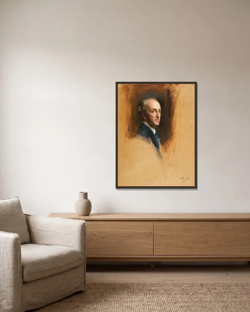 Studieporträtt av baron Georg Franckenstein av Philip Alexius de László inramad på en vägg