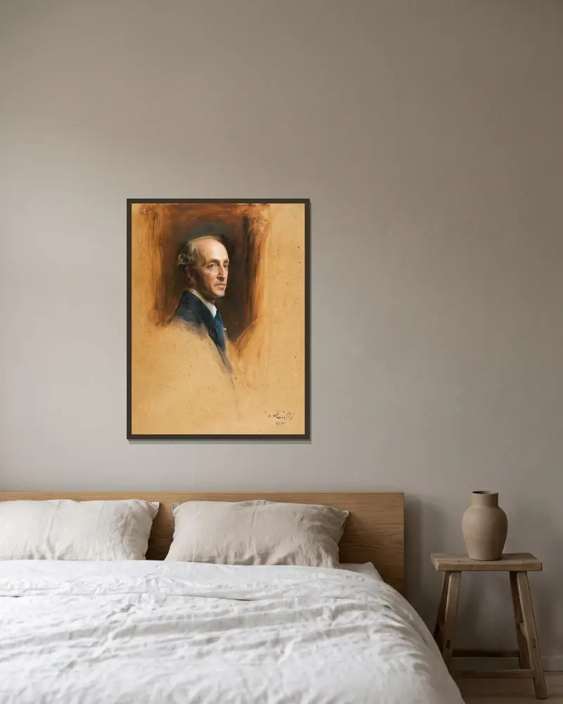Studieporträtt av baron Georg Franckenstein av Philip Alexius de László inramad på en vägg