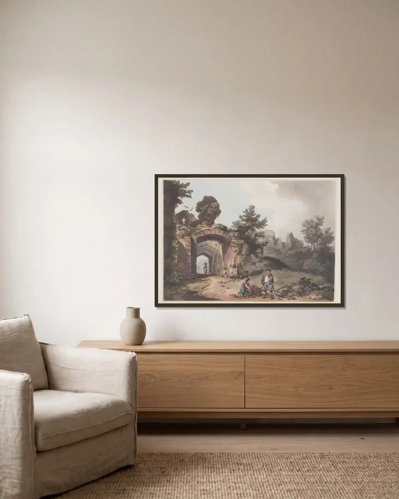 Dudley Castle von Philip James de Loutherbourg gerahmt an einer Wand