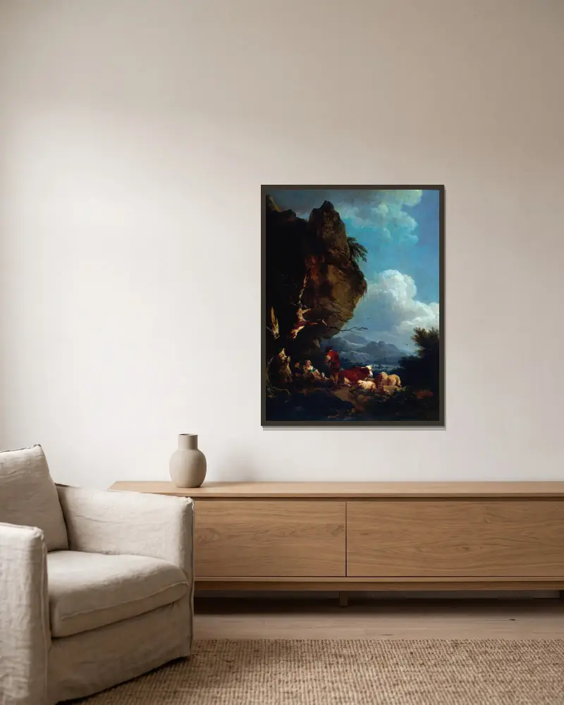 Paysage animé de bergers av Philip James de Loutherbourg inramad på en vägg
