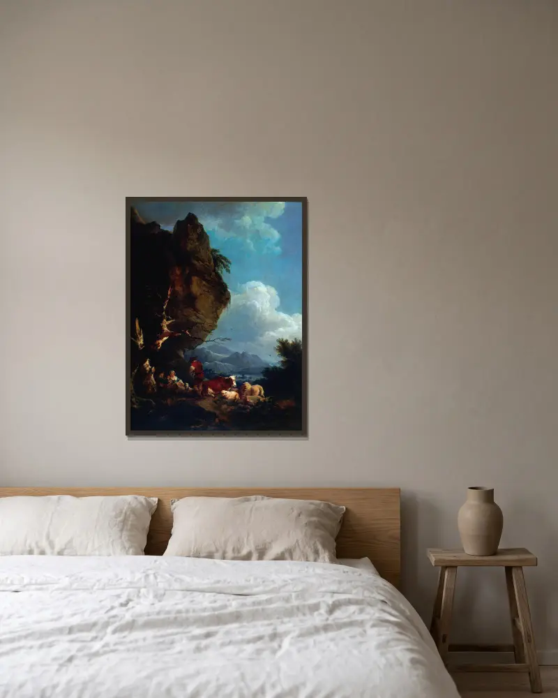 Paysage animé de bergers av Philip James de Loutherbourg inramad på en vägg