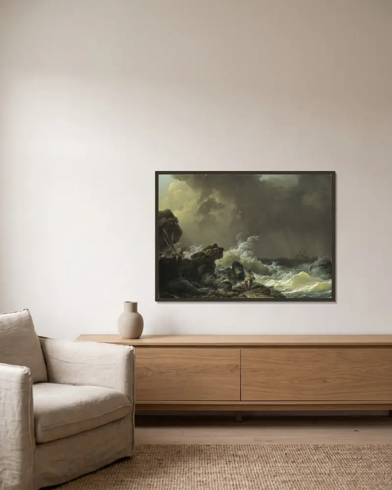 Schiffbruch von Philip James de Loutherbourg gerahmt an einer Wand
