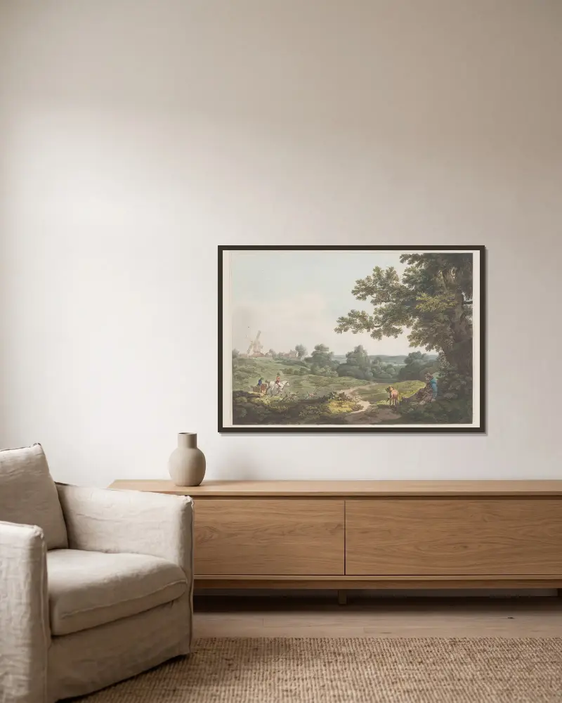 View from Chigwell Row, Essex av Philip James de Loutherbourg inramad på en vägg