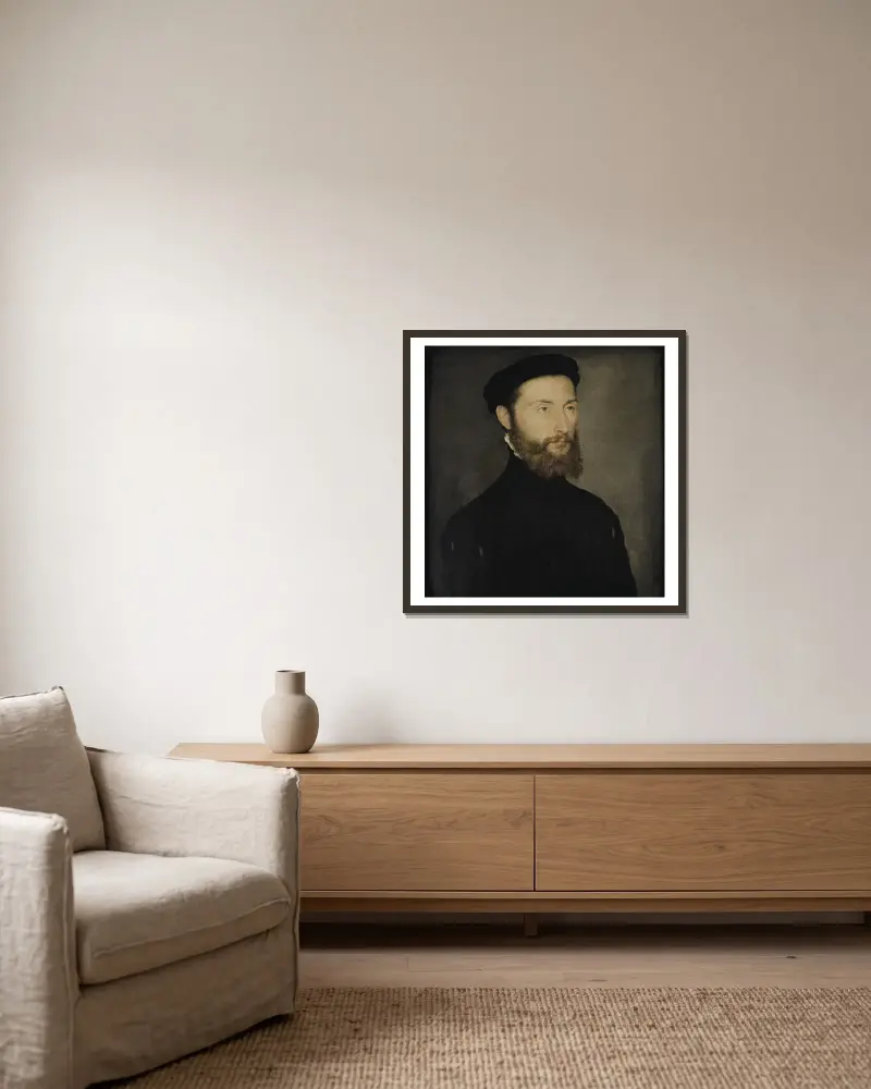 Portrait d’homme barbu anciennement dit de Charles de Cossé-Brissac av Corneille de Lyon inramad på en vägg