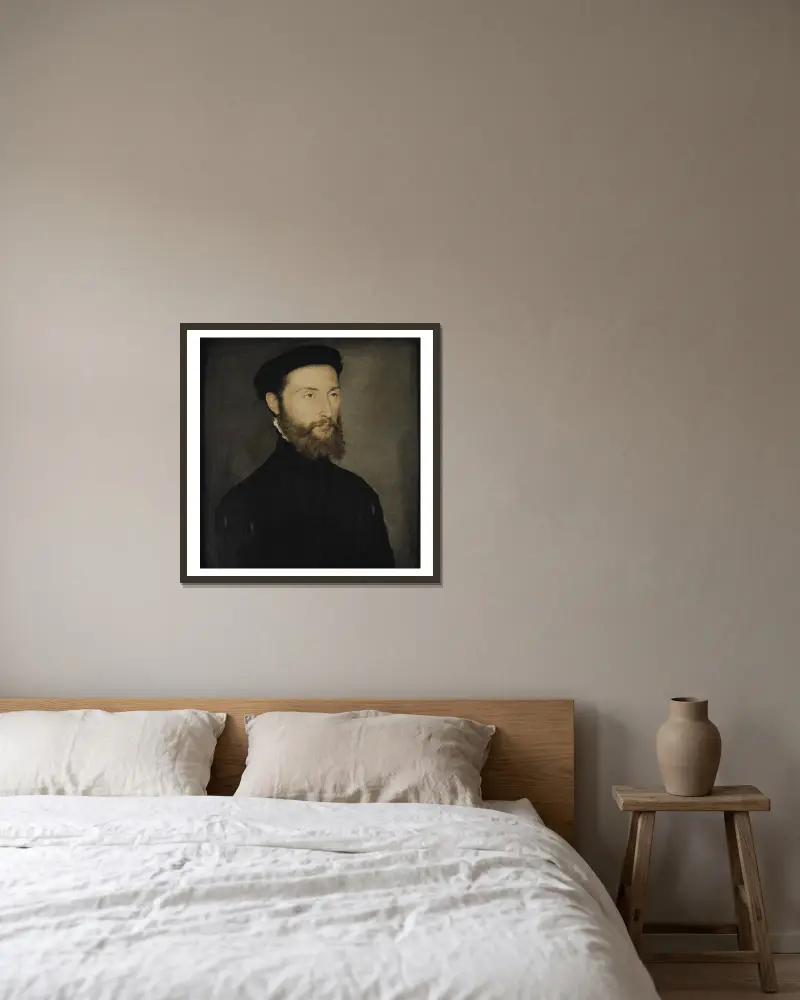 Portrait d’homme barbu anciennement dit de Charles de Cossé-Brissac av Corneille de Lyon inramad på en vägg