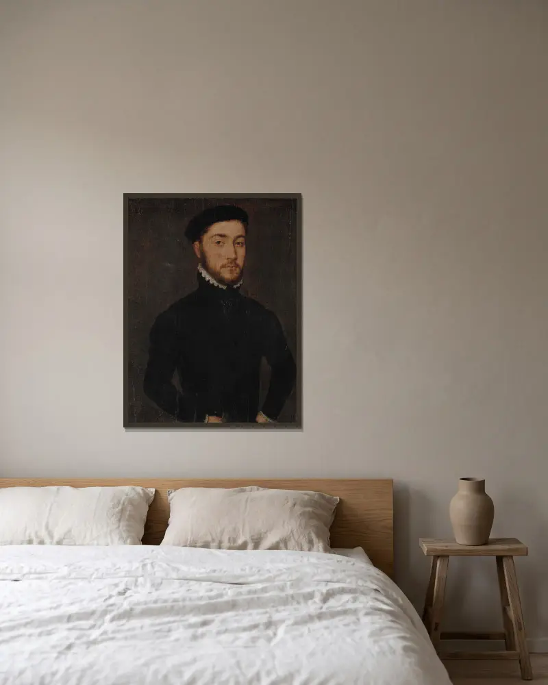 Portrait of a gentleman – nr 2 av Corneille de Lyon inramad på en vägg