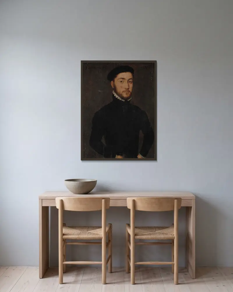 Portrait of a gentleman – nr 2 av Corneille de Lyon inramad på en vägg