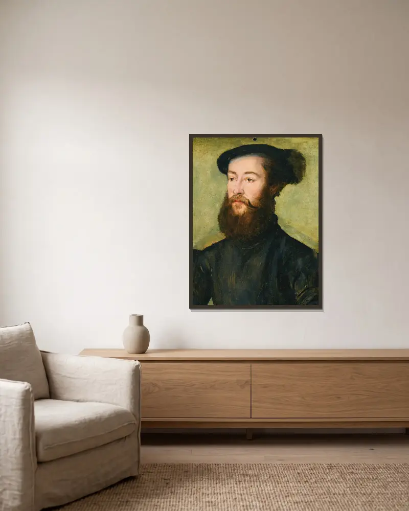 Portrait Of A Gentleman – nr 1 av Corneille de Lyon inramad på en vägg