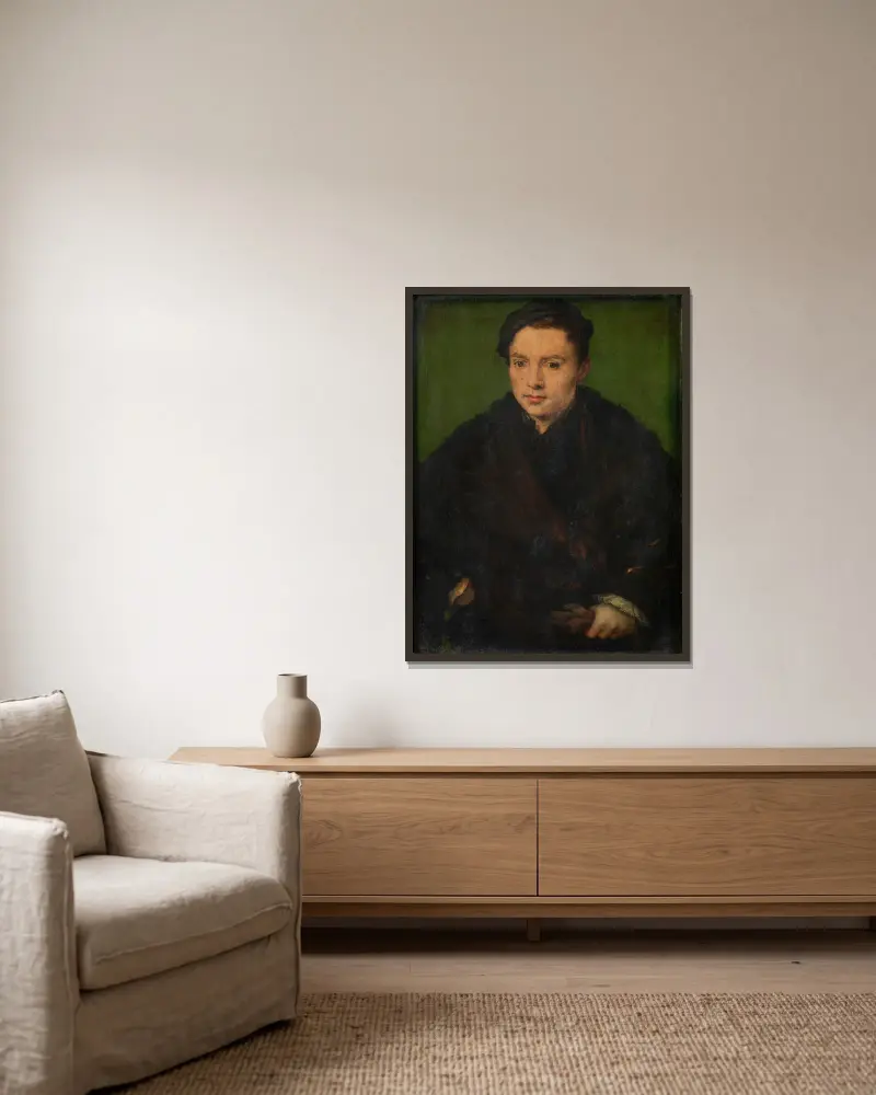 Portrait of a Man 2 av Corneille de Lyon inramad på en vägg