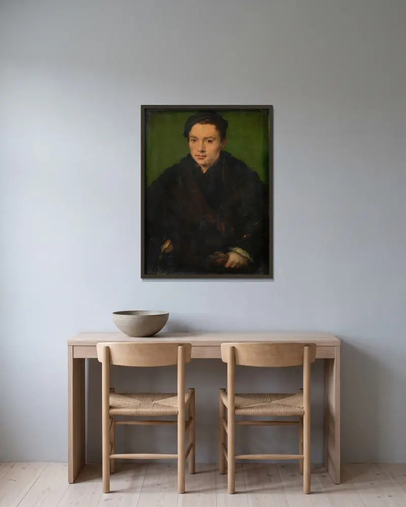 Portrait of a Man 2 av Corneille de Lyon inramad på en vägg